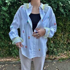 One of a Kind- Ice Cream lace Button Down